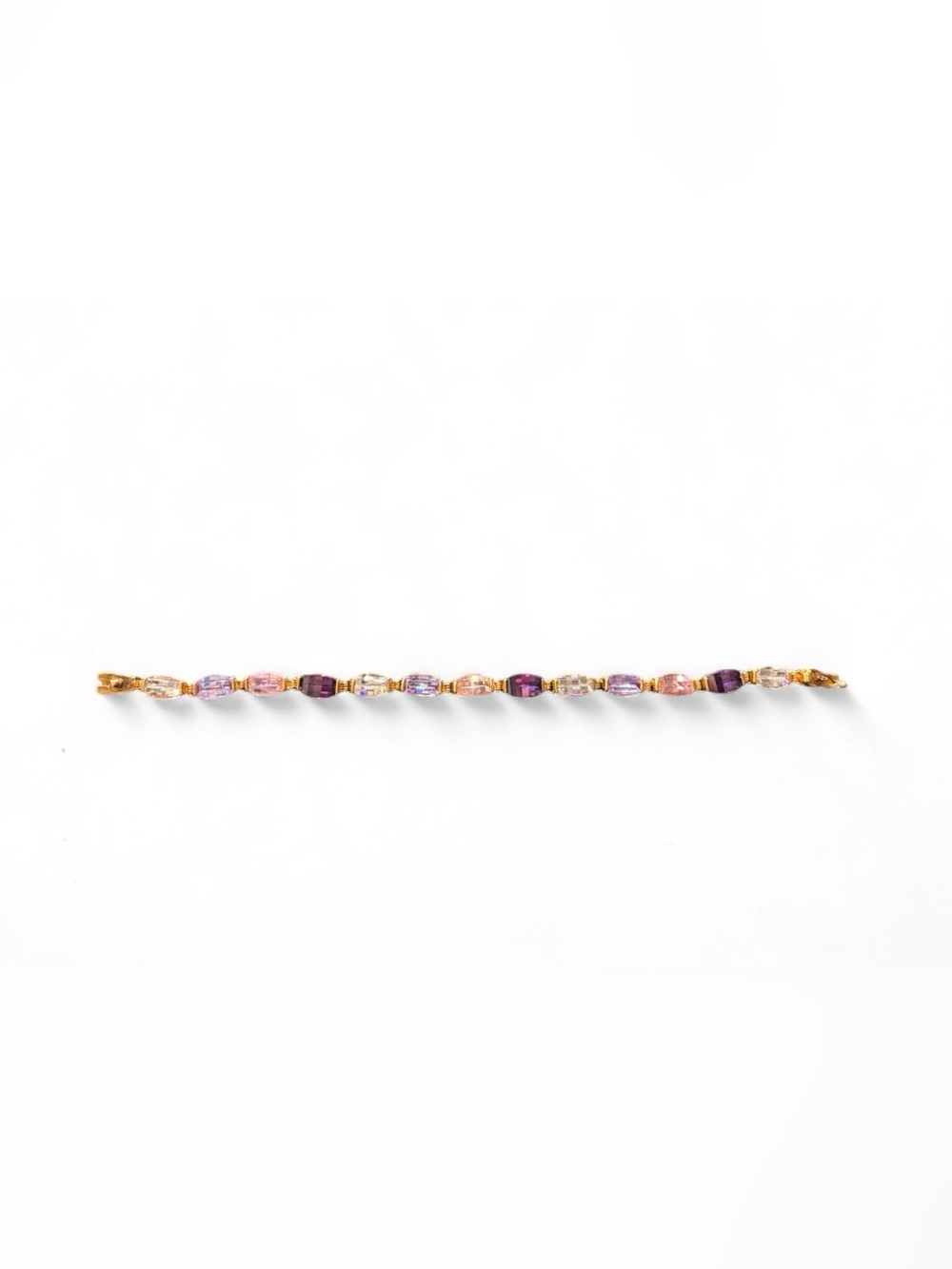 Ross Simons Stamped 925 Gold Pink, Purple, Clear Rhinestone Tennis Bracelet